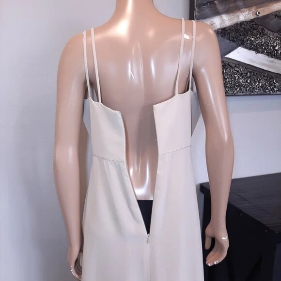 Bella Formals Nude Draped Neck Beaded Waist A-Line Prom Wedding Dress - Picture 8 of 16